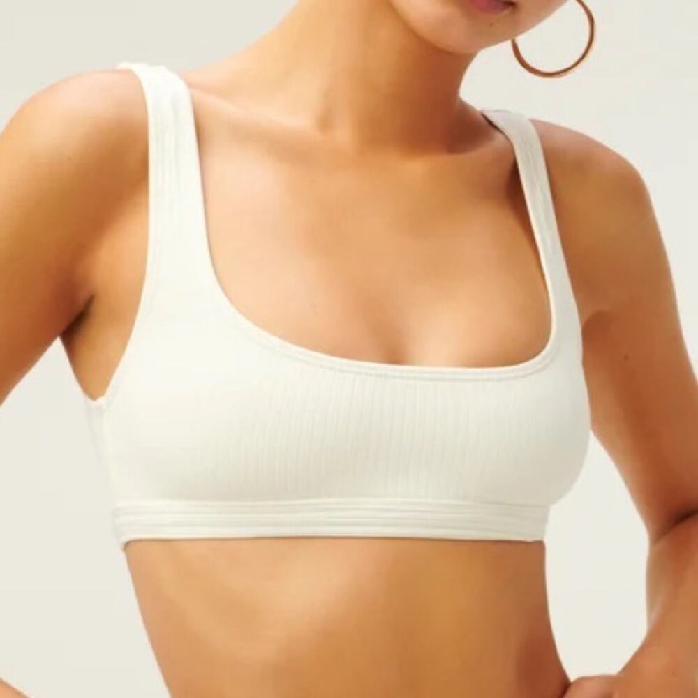 GOOD AMERICAN Bikini Top 2XL Curvy Plus Size Ribbed Scoop Neck Swim Ivory NWT - Picture 1 of 15